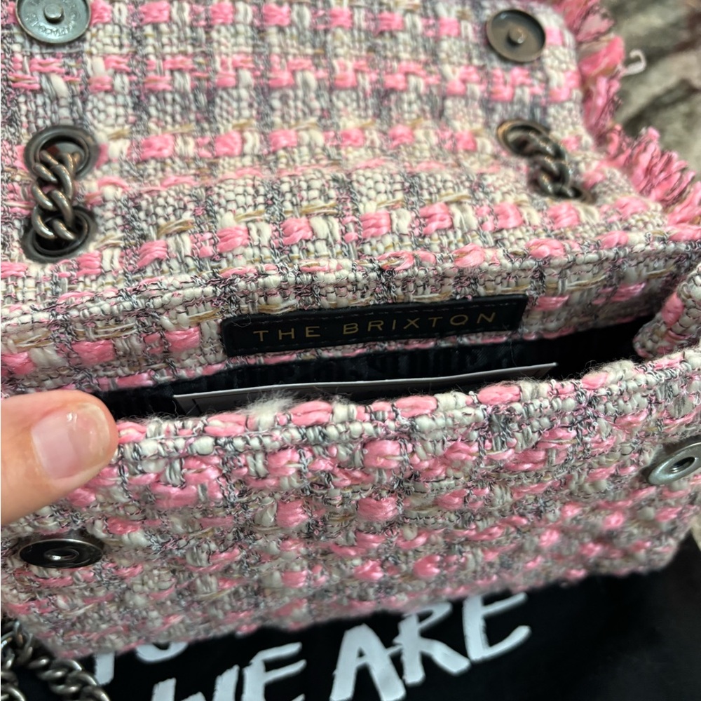 Kurt Geiger Pink and Cream Tweed Shoulder Bag